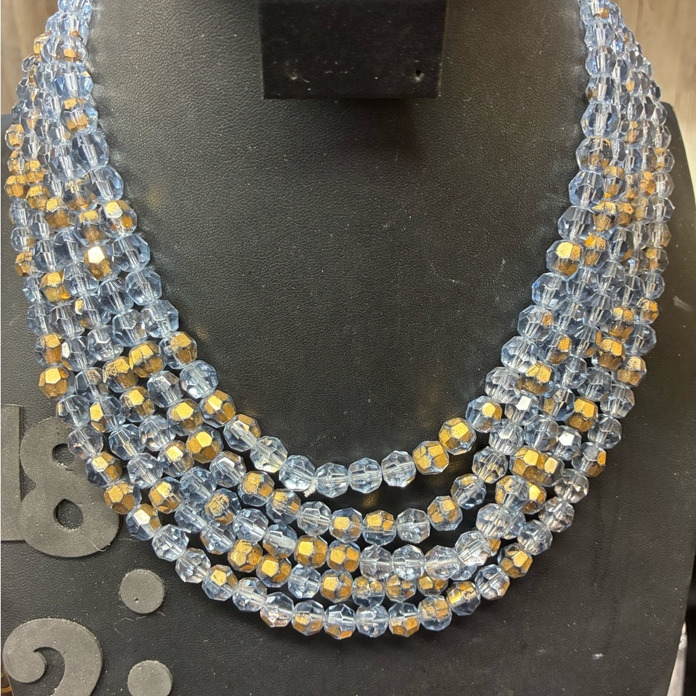 Elegant Blue and Gold crystal Necklace